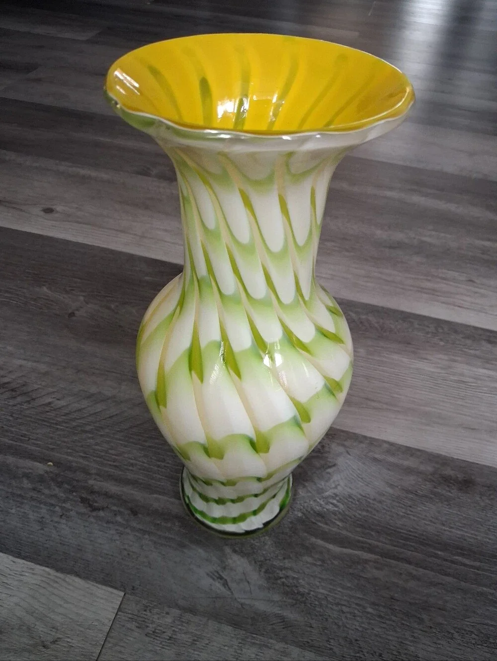 Hand-Blown Yellow and Green Decorative Glass Vase